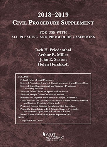 Stock image for Civil Procedure Supplement, for Use with All Pleading and Procedure Casebooks, 2018-2019 for sale by Better World Books