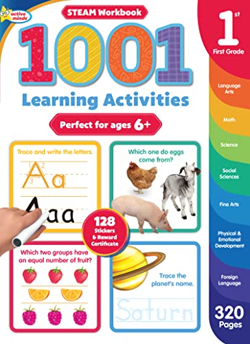 Imagen de archivo de 1001 STEAM 1st Grade Activity Workbook: Practice Sight Words, Phonics, Numbers, Math, Art, and More | Reading and Writing Skills - 320 Pages (Ages 6 and Up) a la venta por HPB-Red