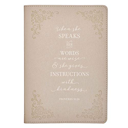 

When She Speaks Proverbs 31 Woman Bible Verse Ivory Faux Leather Journal Inspirational Notebook w/Ribbon Marker and Lined Pages, 6 x 8.5 Inches