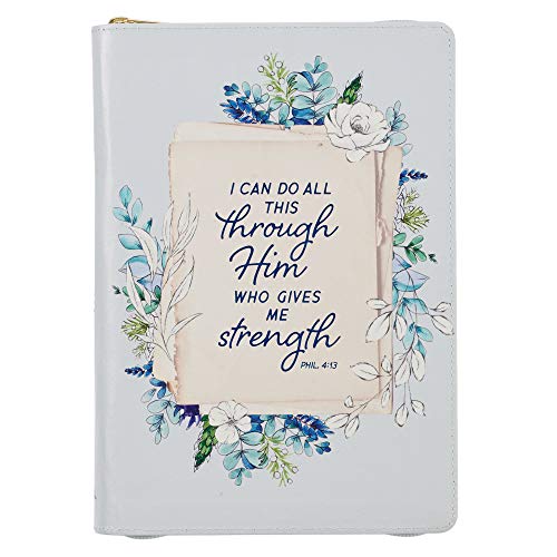 Zipper Closure Ribbon Marker Lined Pages w/Scripture Classic Faux Leather Journal Be Strong and Courageous Lion Joshua 1:9 Bible Verse Gray Inspirational Notebook 
