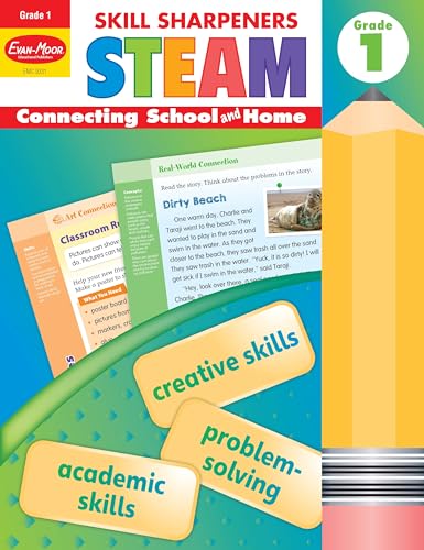 Stock image for Evan-Moor Skill Sharpeners STEAM Workbook, Grade 1, Science, Technology, Engineering, Art, Math, Hands On Activities, Helping Others, Collaboration, Solve Real World Problems, Puzzles, Homeschool for sale by GF Books, Inc.