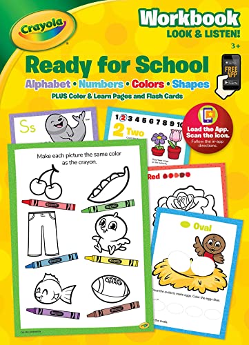Stock image for Crayola Preschool Workbook - Ready for School, 192 Color & Learn Pages Featuring Alphabet, Numbers, Colors, and Shapes with 36 Full Color Flashcards and a Free Learning App to Download for sale by SecondSale