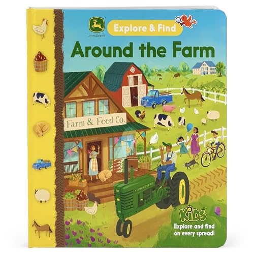 Stock image for John Deere Around the Farm Explore & Find - A Hidden Look for the Pictures Beginner Board Book for Preschoolers and Toddlers Filled with Tractors, . and More! (John Deere Explore & Find) for sale by Books for Life