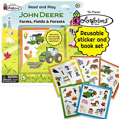 Stock image for John Deere Kids: Farms, Fields Forests Colorforms Read And Play Board Book, Reusable Sticker Activity Book Clings For Kids for sale by Off The Shelf