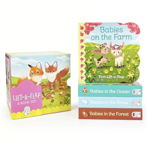 Stock image for Animal Babies Lift-a-Flap Boxed Set 4-Pack: Babies on the Farm, Babies in the Forest, Babies in the Snow, Babies in the Wild (Chunky Lift a Flap) for sale by Lakeside Books