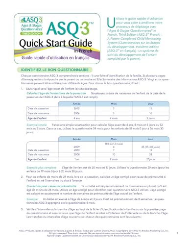 Beispielbild fr ASQ-3? Quick Start Guide in French (French Edition) zum Verkauf von GF Books, Inc.