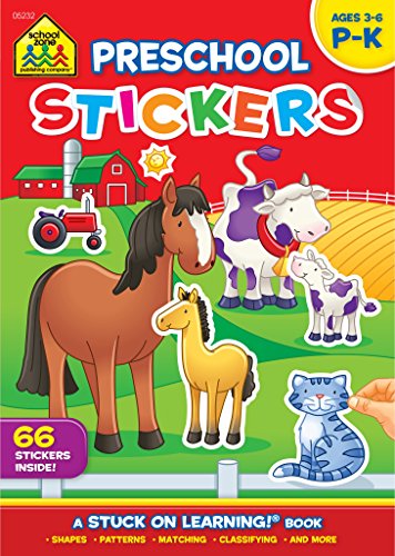 Stock image for School Zone - Preschool Stickers Workbook - 16 Pages, Ages 3 to 6, Preschool, Kindergarten, Stickers, Numbers, Shapes, Letters, and More (School Zone Stuck on Learning® Book Series) for sale by ThriftBooks-Atlanta