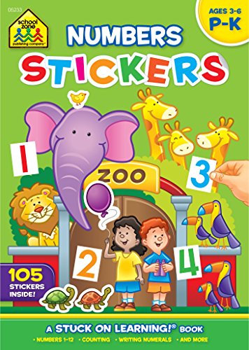 Imagen de archivo de School Zone - Numbers Stickers Workbook - 16 Pages, Ages 3 to 6, Preschool, Kindergarten, Counting, Numbers, Early Math, and More (School Zone Stuck on Learning Book Series) a la venta por Book Outpost