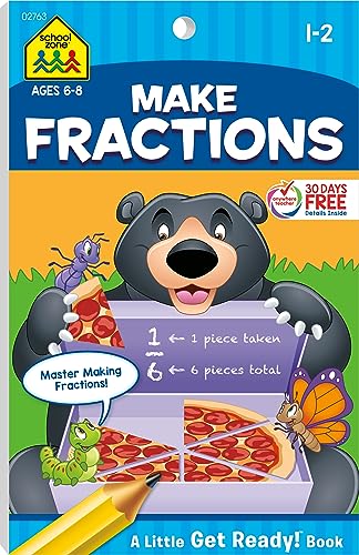 Stock image for School Zone - Make Fractions Workbook - Ages 6 to 8, 1st Grade, 2nd Grade, Activity Pad, Math, Shapes, Basic Fractions, Problem-Solving, and More (School Zone Little Get Ready!? Book Series) for sale by Ergodebooks