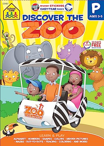 Beispielbild fr School Zone - Discover the Zoo Preschool Learning Workbook - 240 Pages, Ages 3 to 5, Stickers, Alphabet, ABCs, and More (Easy-Tear Top Bound Pad) (Learn & Play) zum Verkauf von Half Price Books Inc.