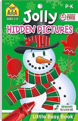 Stock image for School Zone - Jolly Hidden Pictures Workbook - Ages 3 to 6, Preschool, Kindergarten, Holiday, Christmas, Picture Puzzles, Search & Find, Stickers, and More (Jolly Workbooks Little Busy Book) for sale by Reliant Bookstore