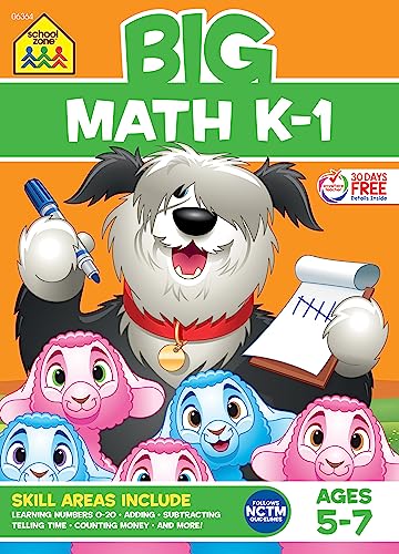 Stock image for School Zone - Big Math K-1 Workbook - 320 Pages, Ages 5 to 6, Kindergarten, 1st Grade, Numbers, Addition, Subtraction, Shapes, Patterns, Graphs, Time, Money, and More (School Zone Big Workbook Series) for sale by Books From California