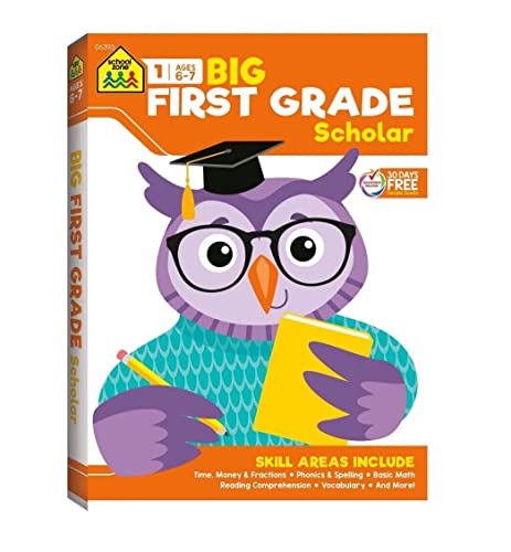 9781681472768: School Zone- Big First Grade Scholar Workbook-320 pages, Ages 6 to 7, Time, Money & Fractions, Phonics & Spelling, basic Math, Reading Comprehension, Vocabulary, and more
