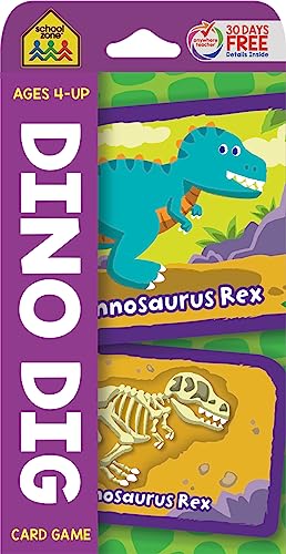 Stock image for School Zone - Dino Dig Card Game - Ages 4+, Preschool to Kindergarten, Dinosaurs, Dinosaur Names, Counting, Matching, Vocabulary, and More (School Zone Game Card Series) for sale by Ergodebooks