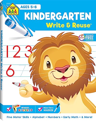 Stock image for School Zone - Kindergarten Write & Reuse Workbook - Ages 5 to 6, Spiral Bound, Write-On Learning, Wipe Clean, Includes Dry Erase Marker, Early Math, and More (School Zone Write & Reuse Workbook) for sale by Gulf Coast Books