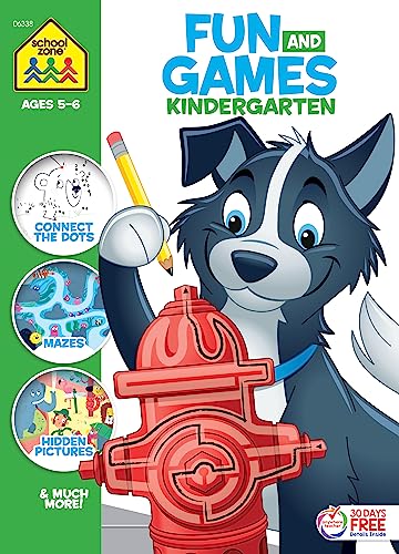 Stock image for School Zone - Fun and Games Kindergarten Activity Workbook - 320 Pages, Ages 5 to 6, Mazes, Dot-to-Dots, Learn to Draw, Cut-and-Fold, What's Different, and More (School Zone Big Workbook Series) for sale by SecondSale