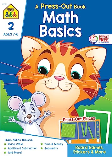 Imagen de archivo de School Zone - Math Basics Press-Out Workbook - 64 Pages, Ages 7 to 8, 2nd Grade, Manipulatives, Board Games, Place Value, Addition and Subtraction, Time and Money, Geometry, Stickers, and More a la venta por SecondSale