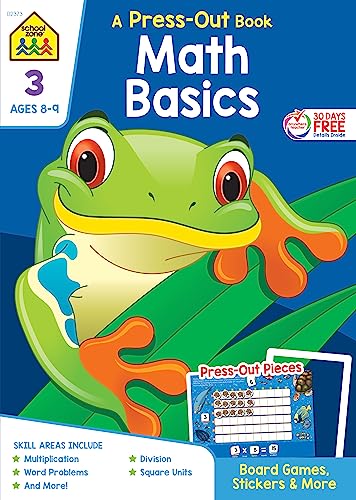 Beispielbild fr School Zone - Math Basics Press-Out Workbook - 64 Pages, Ages 8 to 9, 3rd Grade, Manipulatives, Board Games, Multiplication, Word Problems, Division, . Square Units, Stickers, and More (Punch Out) zum Verkauf von SecondSale