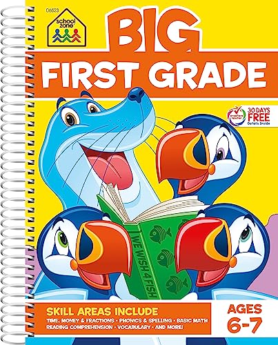 Stock image for School Zone - Big First Grade Workbook - 320 Spiral Pages, Ages 6 to 7, 1st Grade, Reading, Parts of Speech, Basic Math, Word Problems, Time, Money, Fractions, and More (Big Spiral Bound Workbooks) for sale by Bookmonger.Ltd