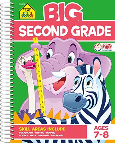 Stock image for School Zone - Big Second Grade Workbook - 320 Spiral Pages, Ages 7 to 8, 2nd Grade, Word Problems, Reading Comprehension, Phonics, Math, Science, and More (Big Spiral Bound Workbooks) for sale by GoldenDragon