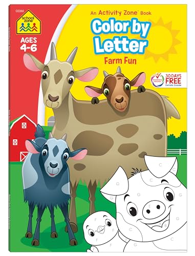 9781681474731: School Zone Color by Letter Workbook: Learn the ABCs with Farm Fun for Kindergarten, 1st Grade, Alphabet, Coloring, Farm Animals, and More (Activity Zone)