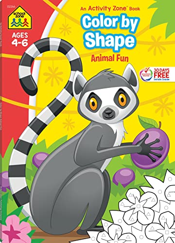 Stock image for School Zone - Color By Shape Animal Fun Workbook - 64 Pages, Ages 4 to 6, Kindergarten, 1st Grade, Basic Shapes, Coloring, Wildlife, and More (School Zone Activity Zone Workbook Series) for sale by Book Deals