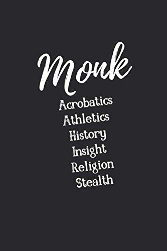 Stock image for Monk Acrobatics Athletics History Insight Religion Stealth: Black Character Journal RPG Tabletop Notebook -Notes for Maps, Adventures, Characters Role Playing Game; DnD for sale by Revaluation Books