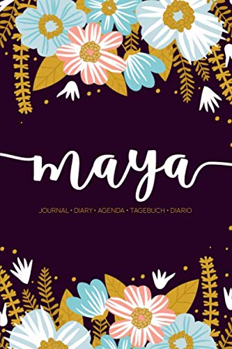 Stock image for Maya: Journal | Diary | Agenda | Tagebuch | Diario: 150 pages paginas seiten pagine: Modern Florals First Name Notebook in Rose Pink, Baby Blue & Mustard Yellow on Navy ACH482a for sale by Revaluation Books