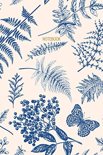 Stock image for Notebook: Vintage Fern, Butterfly & Floral Pattern | Blue & Cream | Recycled Lined Blank Journal for sale by Revaluation Books