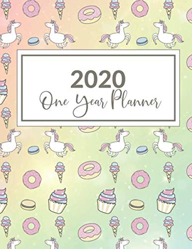 Stock image for 2020 One Year Planner: 2020-2021 1 Year Planner, Unicorn Ice Cream Cone Cup Cake Themed Cover, Leap Year included, daily, weekly, monthly goal setting and yearly overview included 8.5" X 11" cover. for sale by Revaluation Books