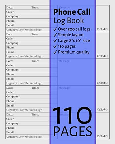 Stock image for Phone Call Log Book: Large Voice Mail/Message Tracking Book, Home & Office Call Monitoring Log (Inbound Outbound Call Log, Voicemail Log Book) for sale by Revaluation Books