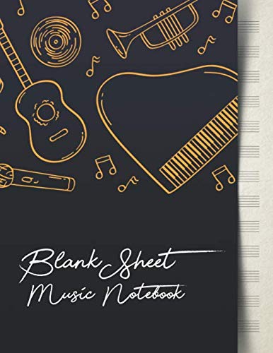 Beispielbild fr Blank Sheet Music Notebook: Music Manuscript Paper | Guitar, Piano, Microphone Black Design (Music Composition Books) zum Verkauf von Revaluation Books