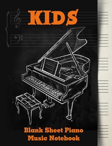 

Blank Sheet Music Notebook Kids: Wide Staff Music Manuscript Paper | Orange and Black Design (Piano Music Composition Books)