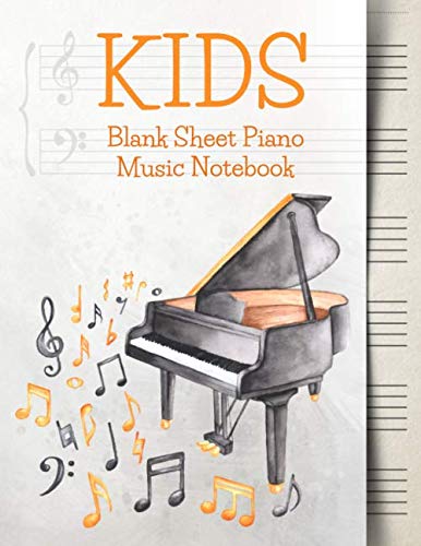 Imagen de archivo de Blank Sheet Music Notebook Kids: Wide Staff Music Manuscript Paper | Grey and Orange Music Notes (Piano Music Composition Books) a la venta por Revaluation Books