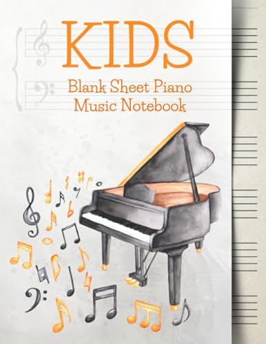Stock image for Blank Sheet Music Notebook Kids: Wide Staff Music Manuscript Paper | Grey and Orange Music Notes (Piano Music Composition Books) for sale by Revaluation Books