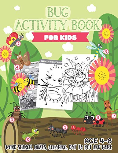 9781702869157: Bug Activity Book for Kids Ages 4-8: Word search, Mazes, Coloring, Dot to dot and more
