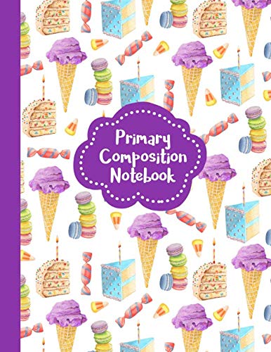 Stock image for Primary Composition Notebook: Picture Space And Dotted Midline | Grades K-2 School Exercise Book | 100 Story Pages | Icecream and Cake - Purple (Aesthetic Desserts Pattern Journals) for sale by Revaluation Books