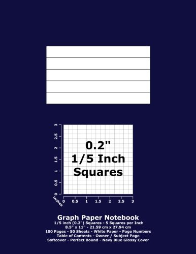 9781720373827: Graph Paper Notebook: 0.2 Inch (1/5") Squares; 8.5" x 11"; 21.6 cm x 27.9 cm; 100 Pages; 50 Sheets; White Paper; Page Numbers; Table of Contents; Grid; Quad; Navy Blue Glossy Cover