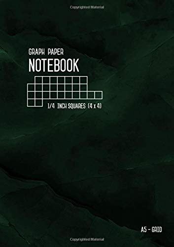 Stock image for Graph Paper Notebook A5 1/4 Inch Squares: Marble Green Black, Medium, 4 Grids per Inch - 4x4, Numbered Pages, White Sheet, Soft Cover, Composition Book Quad Ruled for Math and Science (Graph Journals) for sale by Revaluation Books