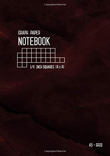Stock image for Graph Paper Notebook A5 1/4 Inch Squares: Marble Red Black, Medium, 4 Grids per Inch - 4x4, Numbered Pages, White Sheet, Soft Cover, Composition Book Quad Ruled for Math and Science (Graph Journals) for sale by Revaluation Books