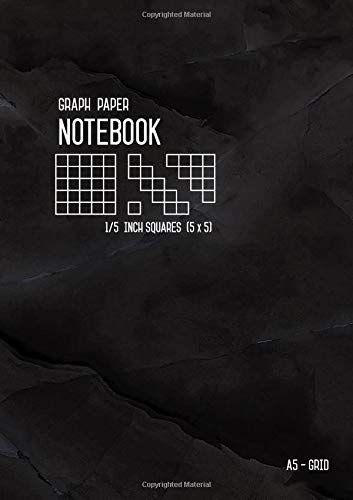 Stock image for Graph Paper Notebook A5 1/5 Inch Squares: Marble Black, Medium, 5 Grids per Inch - 5x5, Numbered Pages, White Sheet, Soft Cover, Composition Book Quad Ruled for Math and Science (Graph Journals) for sale by Revaluation Books