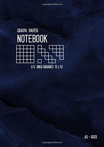 Stock image for Graph Paper Notebook A5 1/5 Inch Squares: Marble Blue Black, Medium, 5 Grids per Inch - 5x5, Numbered Pages, White Sheet, Soft Cover, Composition Book Quad Ruled for Math and Science (Graph Journals) for sale by Revaluation Books