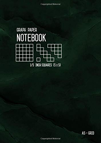 Stock image for Graph Paper Notebook A5 1/5 Inch Squares: Marble Green Black, Medium, 5 Grids per Inch - 5x5, Numbered Pages, White Sheet, Soft Cover, Composition Book Quad Ruled for Math and Science (Graph Journals) for sale by Revaluation Books