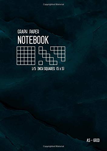 Stock image for Graph Paper Notebook A5 1/5 Inch Squares: Marble Teal Black, Medium, 5 Grids per Inch - 5x5, Numbered Pages, White Sheet, Soft Cover, Composition Book Quad Ruled for Math and Science (Graph Journals) for sale by Revaluation Books