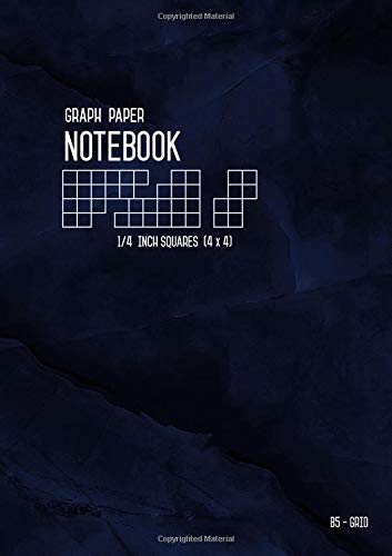 Stock image for Graph Paper Notebook B5 1/4 Inch Squares: Marble Blue Black, Medium, 4 Grids per Inch - 4x4, Numbered Pages, White Sheet, Soft Cover, Composition Book Quad Ruled for Math and Science (Graph Journals) for sale by Revaluation Books