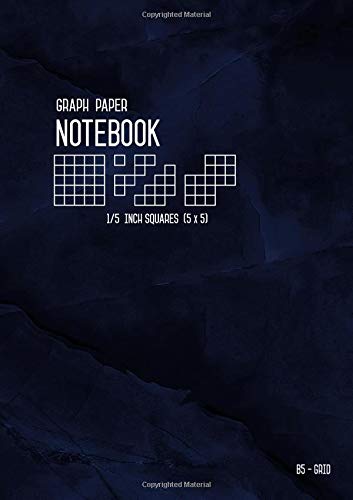 Stock image for Graph Paper Notebook B5 1/5 Inch Squares: Marble Blue Black, Medium, 5 Grids per Inch - 5x5, Numbered Pages, White Sheet, Soft Cover, Composition Book Quad Ruled for Math and Science (Graph Journals) for sale by Revaluation Books