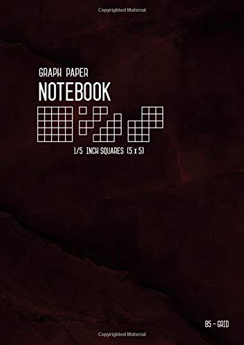 Stock image for Graph Paper Notebook B5 1/5 Inch Squares: Marble Red Black, Medium, 5 Grids per Inch - 5x5, Numbered Pages, White Sheet, Soft Cover, Composition Book Quad Ruled for Math and Science (Graph Journals) for sale by Revaluation Books