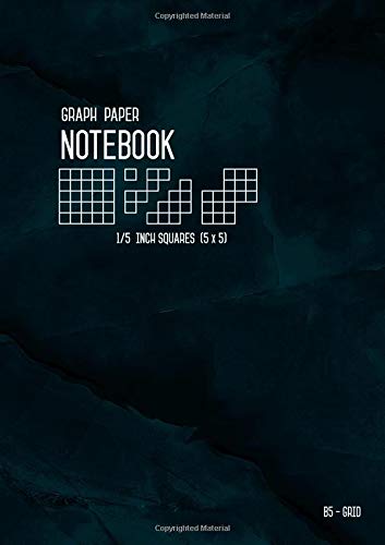 Stock image for Graph Paper Notebook B5 1/5 Inch Squares: Marble Teal Black, Medium, 5 Grids per Inch - 5x5, Numbered Pages, White Sheet, Soft Cover, Composition Book Quad Ruled for Math and Science (Graph Journals) for sale by Revaluation Books