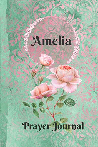 Stock image for Amelia Personalized Name Praise and Worship Prayer Journal: Religious Devotional Sermon Journal in Green and Pink Damask Lace with Roses on Glossy Cover [Soft Cover ] for sale by booksXpress