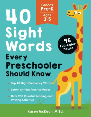Imagen de archivo de 40 Sight Words Every Preschooler Should Know: Top 40 High-Frequency Words  Letter Writing Practice Pages  Over 200 Colorful Reading and Writing . Homeschool Students (Sight Words & Phonics) a la venta por Book Deals